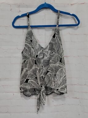 Sienna Sky Black & White Leaf-Print Tie-Front Camisole